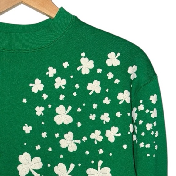 VINTAGE Green Shamrock Lucky High Neck Sweatshirt St. Paddy | St Patrick's Day S - Picture 5 of 5